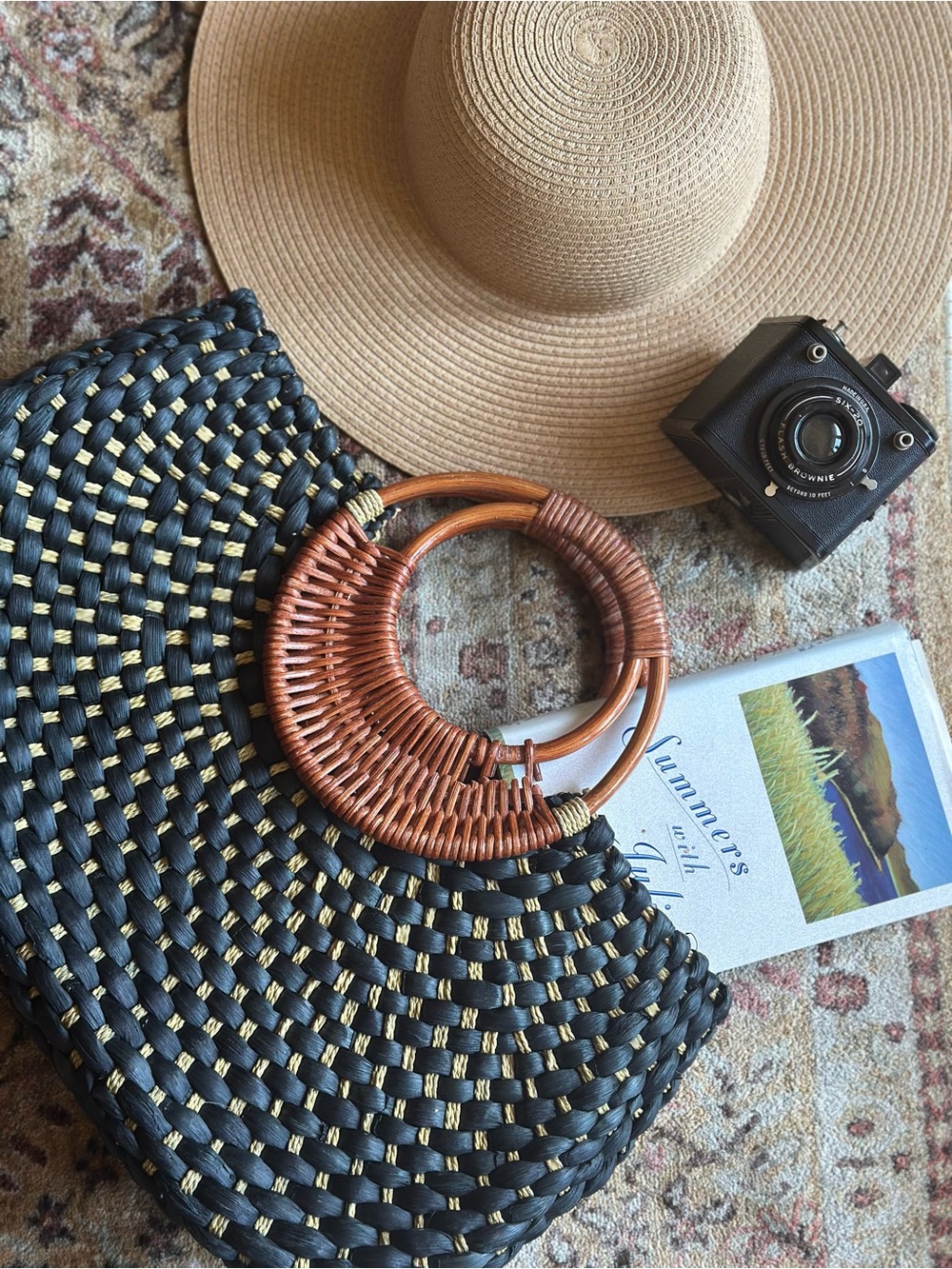 Sun n’ Sand Navy Blue Wicker Tote